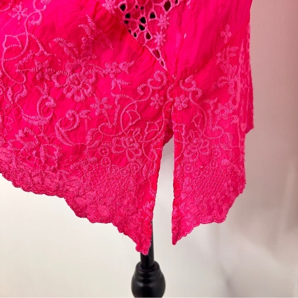 Johnny Was Pink Georgette Eyelet Embroidered Tunic Top - Picture 9 of 15